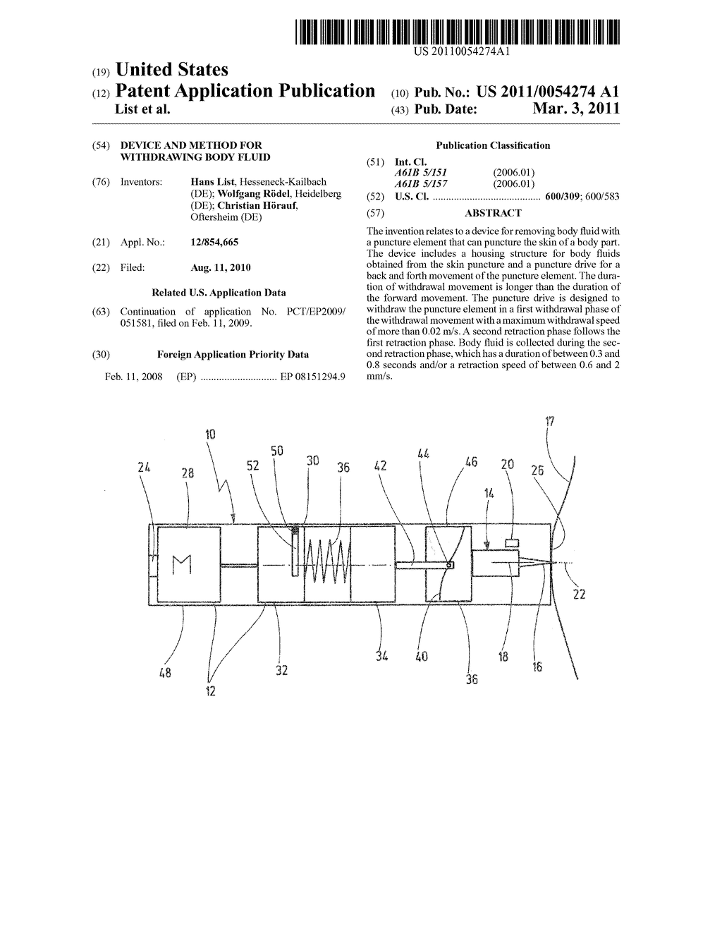 DEVICE AND METHOD FOR WITHDRAWING BODY FLUID - diagram, schematic, and image 01