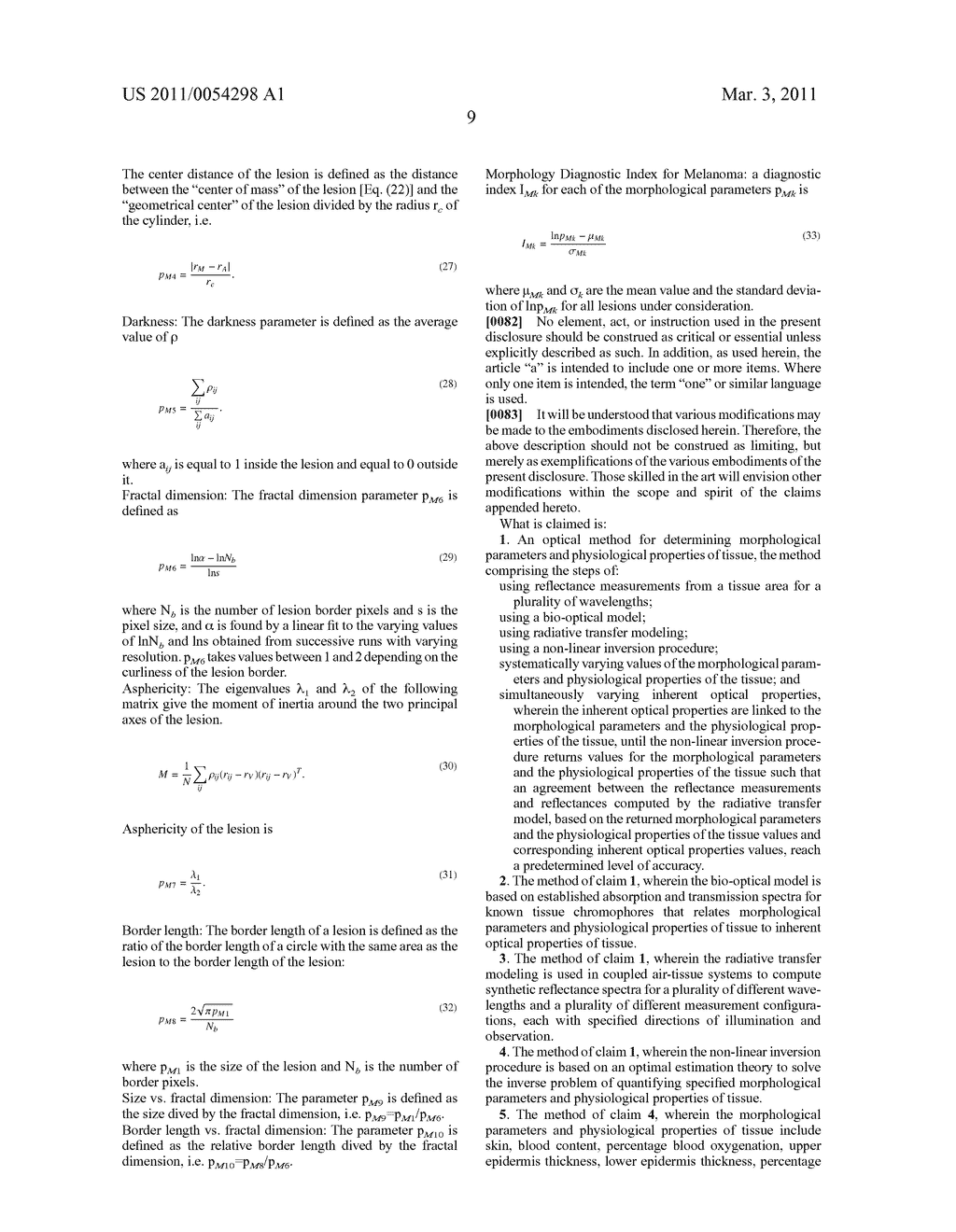 OPTICAL METHOD FOR DETERMINING MORPHOLOGICAL PARAMETERS AND PHYSIOLOGICAL PROPERTIES OF TISSUE - diagram, schematic, and image 18