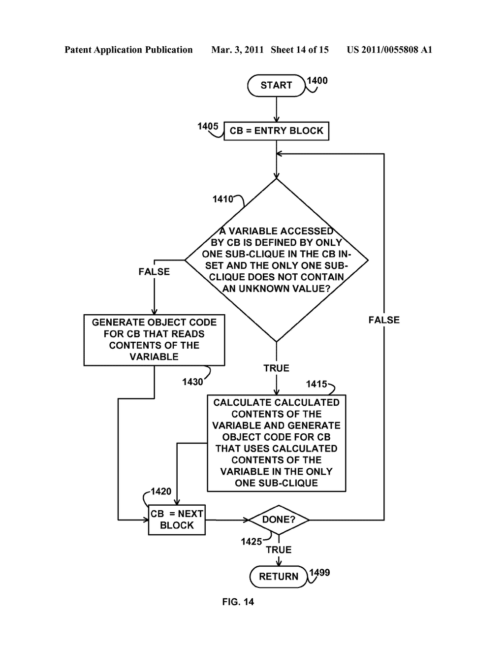 GENERATING OBJECT CODE THAT USES CALCULATED CONTENTS FOR A VARIABLE DETERMINED FROM A PREDICATE - diagram, schematic, and image 15