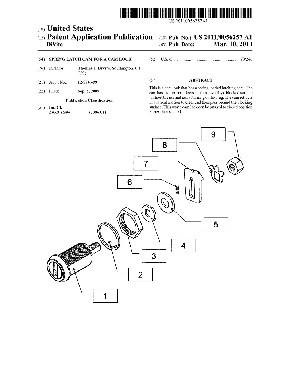 Spring latch cam for a cam lock - diagram, schematic, and image 01