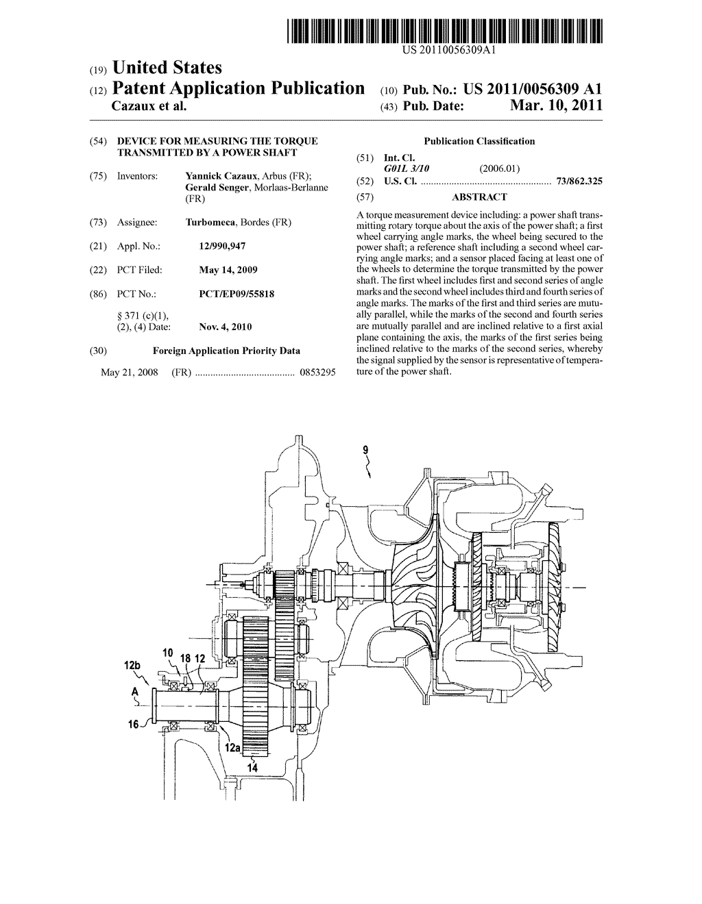 DEVICE FOR MEASURING THE TORQUE TRANSMITTED BY A POWER SHAFT - diagram, schematic, and image 01