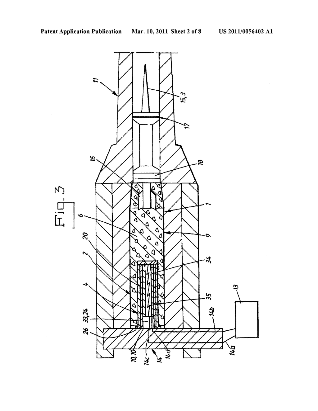 PLASMA GENERATOR FOR AN ELECTROTHERMAL-CHEMICAL WEAPONS SYSTEM COMPRISING CERAMIC, METHOD OF FIXING THE CERAMIC IN THE PLASMA GENERATOR AND AMMUNITION ROUND COMPRISING SUCH A PLASMA GENERATOR - diagram, schematic, and image 03