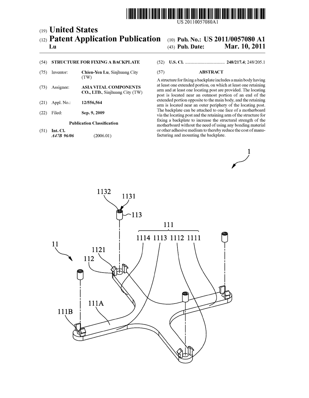 STRUCTURE FOR FIXING A BACKPLATE - diagram, schematic, and image 01