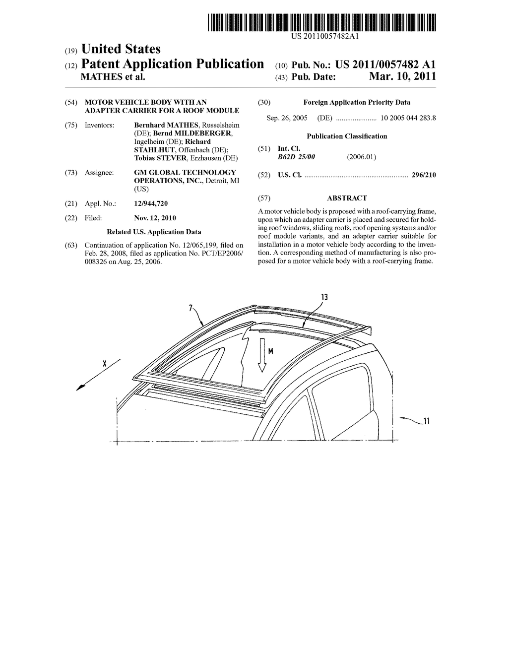 MOTOR VEHICLE BODY WITH AN ADAPTER CARRIER FOR A ROOF MODULE - diagram, schematic, and image 01