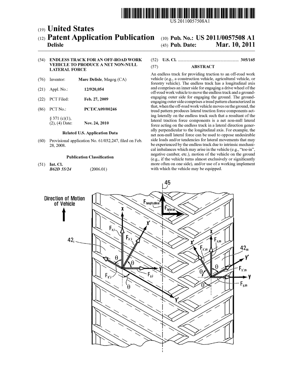 ENDLESS TRACK FOR AN OFF-ROAD WORK VEHICLE TO PRODUCE A NET NON-NULL LATERAL FORCE - diagram, schematic, and image 01