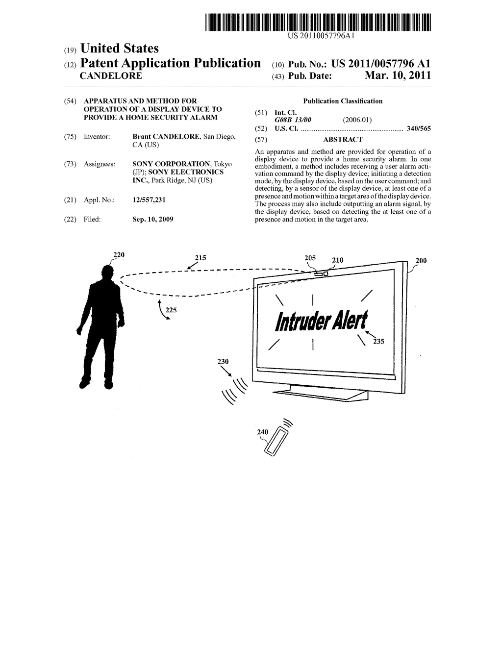 Apparatus and Method for Operation of a Display Device to Provide a Home Security Alarm - diagram, schematic, and image 01