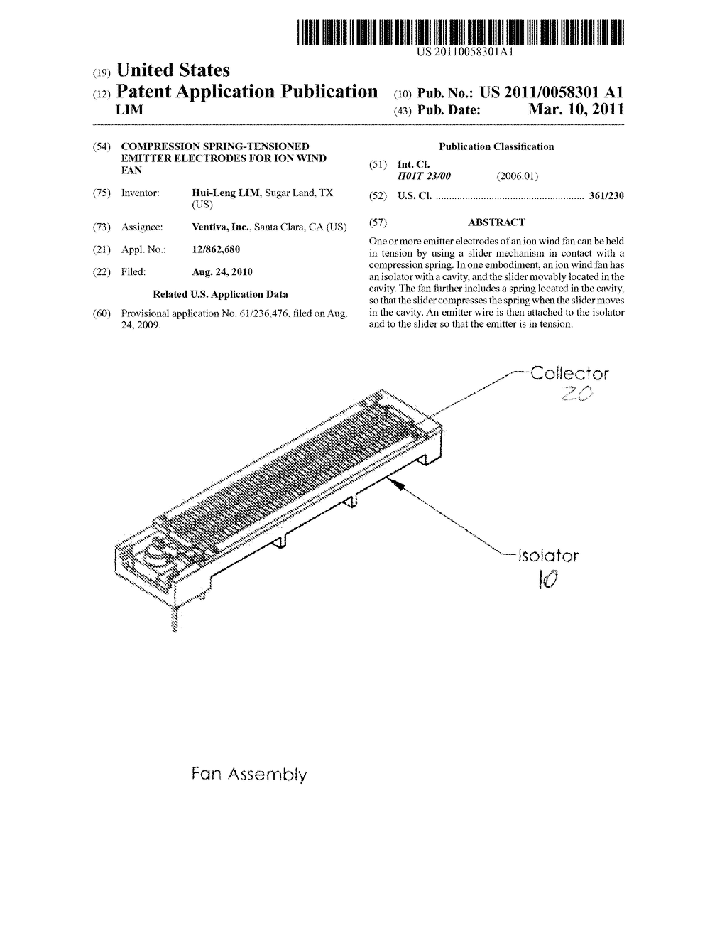 COMPRESSION SPRING-TENSIONED EMITTER ELECTRODES FOR ION WIND FAN - diagram, schematic, and image 01