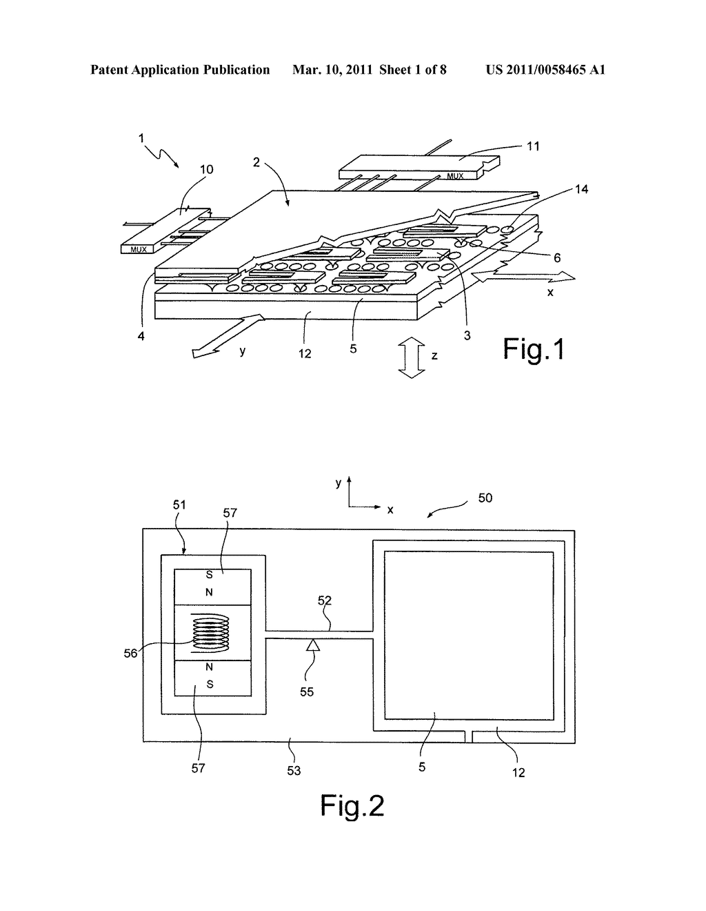 MICROELECTROMECHANICAL DEVICE HAVING AN ELECTROMAGNETIC MICROMOTOR, IN PARTICULAR MASS STORAGE DEVICE MADE BY PROBE STORAGE TECHNOLOGY - diagram, schematic, and image 02