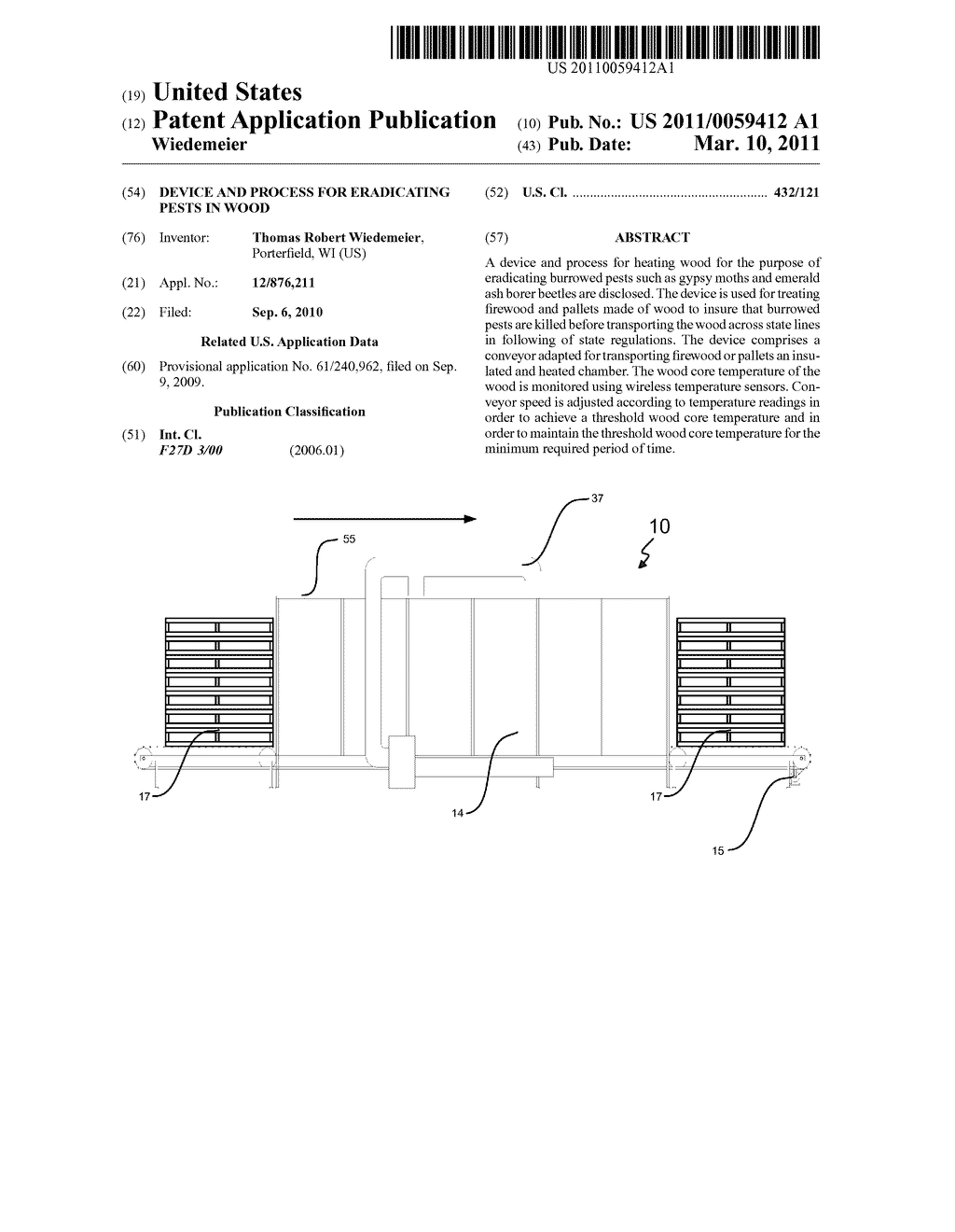 DEVICE AND PROCESS FOR ERADICATING PESTS IN WOOD - diagram, schematic, and image 01