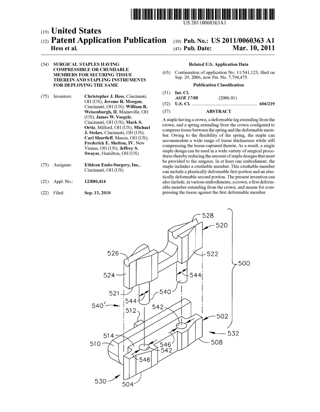 SURGICAL STAPLES HAVING COMPRESSIBLE OR CRUSHABLE MEMBERS FOR SECURING TISSUE THEREIN AND STAPLING INSTRUMENTS FOR DEPLOYING THE SAME - diagram, schematic, and image 01