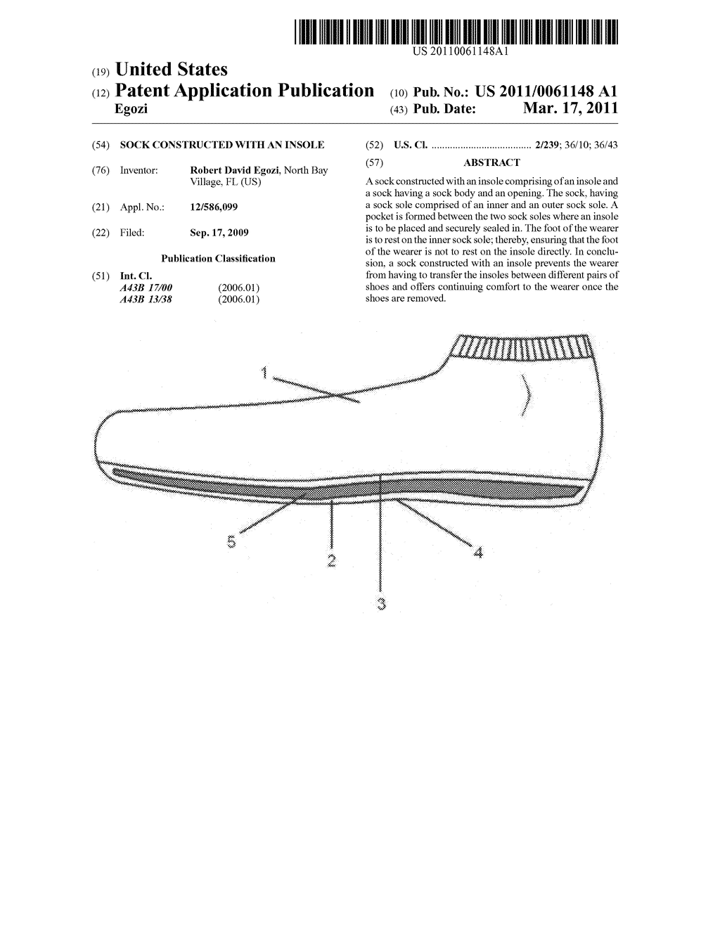 Sock constructed with an insole - diagram, schematic, and image 01