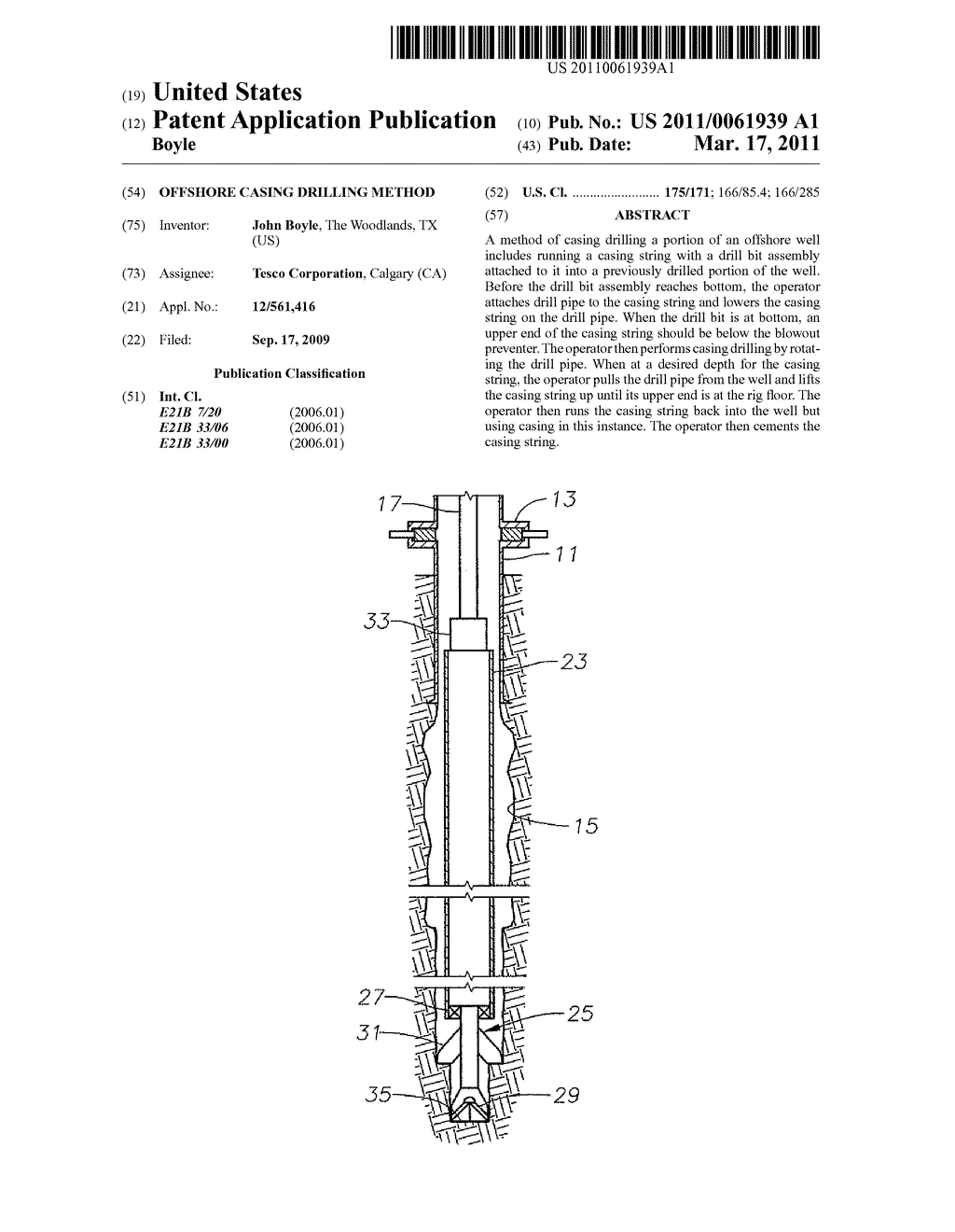 Offshore Casing Drilling Method - diagram, schematic, and image 01