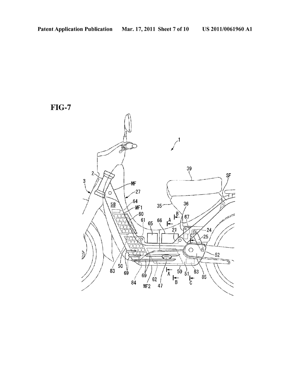 MOTORCYCLE FRAME HAVING PROTECTED SPACE THEREIN, AND MOTORCYCLE INCORPORATING SAME - diagram, schematic, and image 08