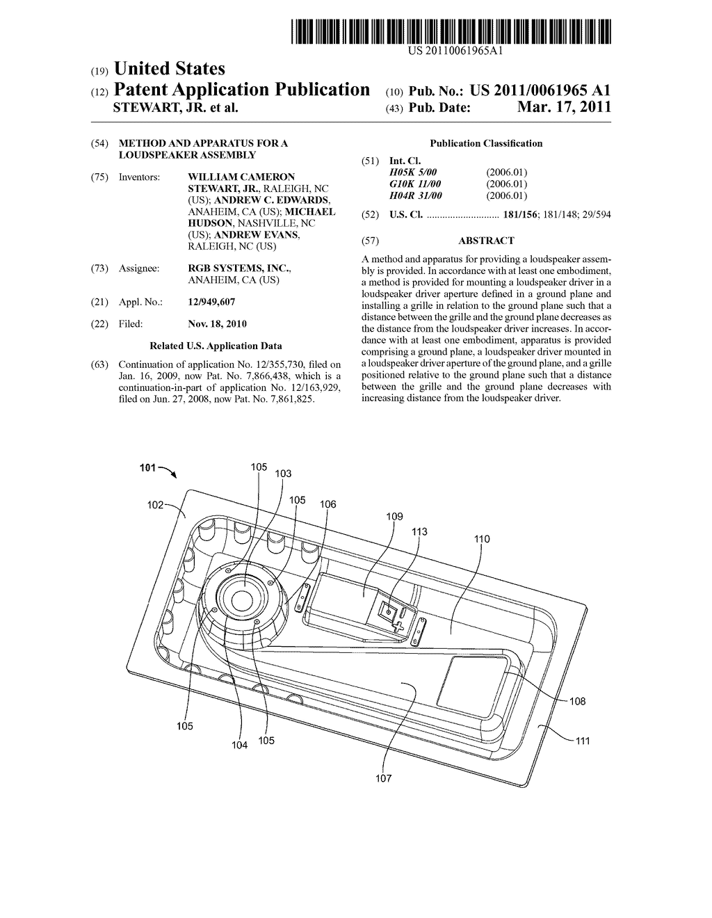 METHOD AND APPARATUS FOR A LOUDSPEAKER ASSEMBLY - diagram, schematic, and image 01