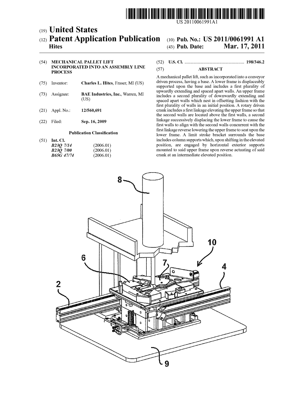 MECHANICAL PALLET LIFT INCORPORATED INTO AN ASSEMBLY LINE PROCESS - diagram, schematic, and image 01