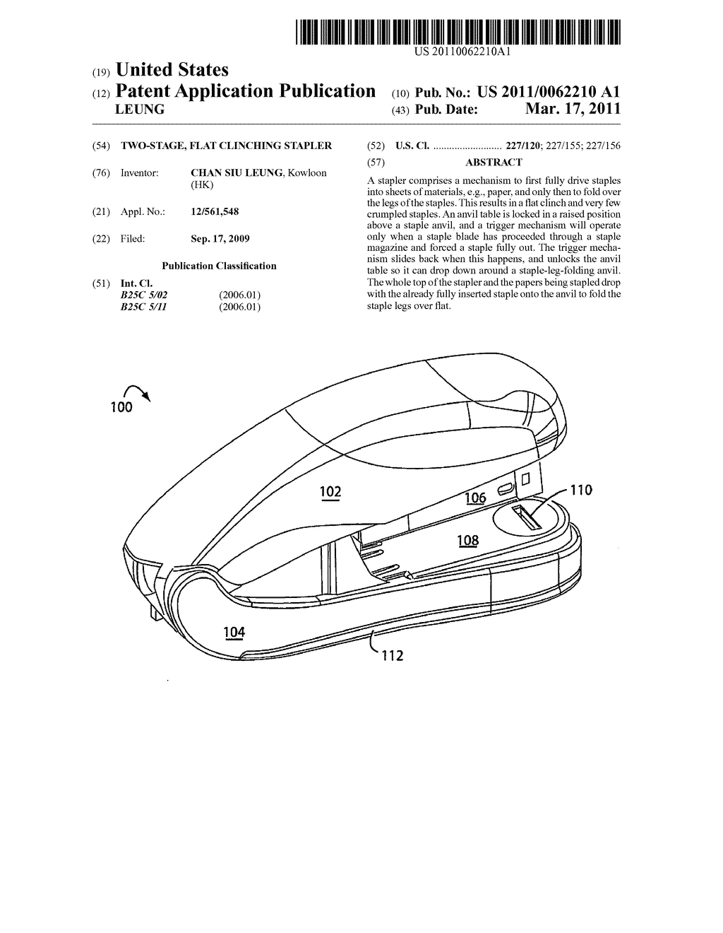 TWO-STAGE, FLAT CLINCHING STAPLER - diagram, schematic, and image 01