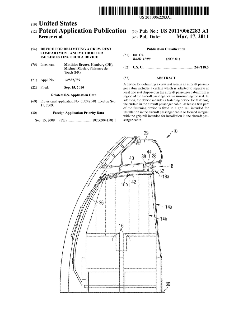 DEVICE FOR DELIMITING A CREW REST COMPARTMENT AND METHOD FOR IMPLEMENTING SUCH A DEVICE - diagram, schematic, and image 01