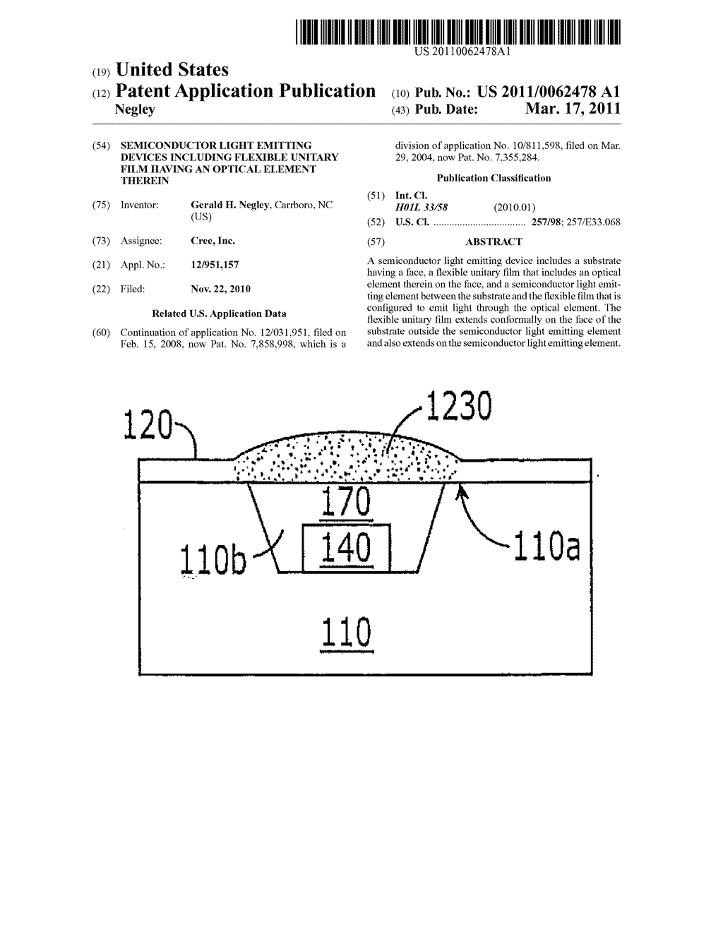 SEMICONDUCTOR LIGHT EMITTING DEVICES INCLUDING FLEXIBLE UNITARY FILM HAVING AN OPTICAL ELEMENT THEREIN - diagram, schematic, and image 01