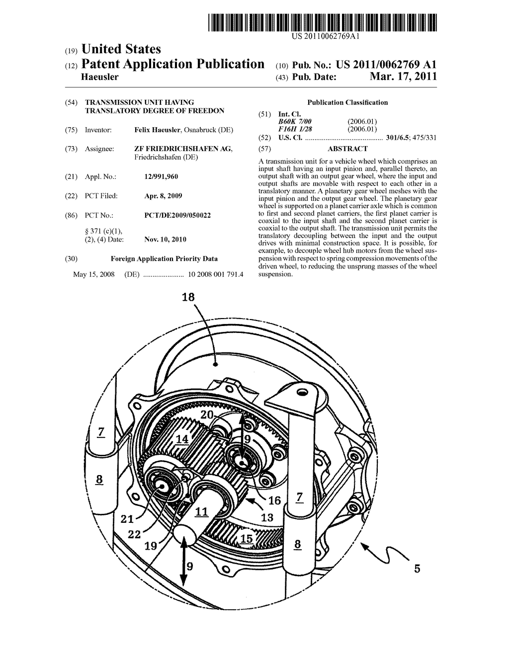 TRANSMISSION UNIT HAVING TRANSLATORY DEGREE OF FREEDON - diagram, schematic, and image 01