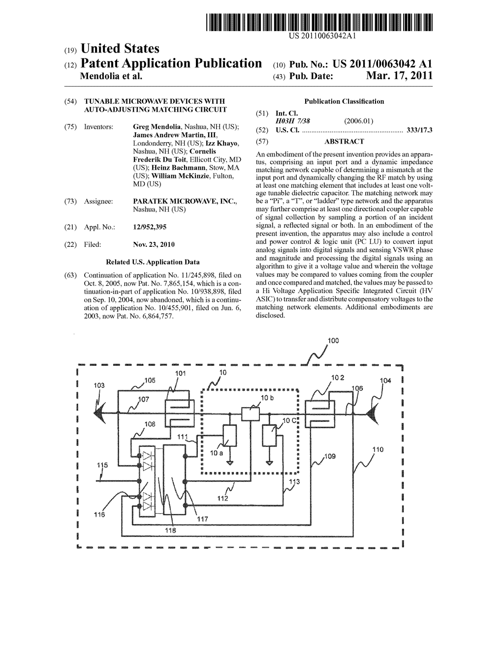 TUNABLE MICROWAVE DEVICES WITH AUTO-ADJUSTING MATCHING CIRCUIT - diagram, schematic, and image 01