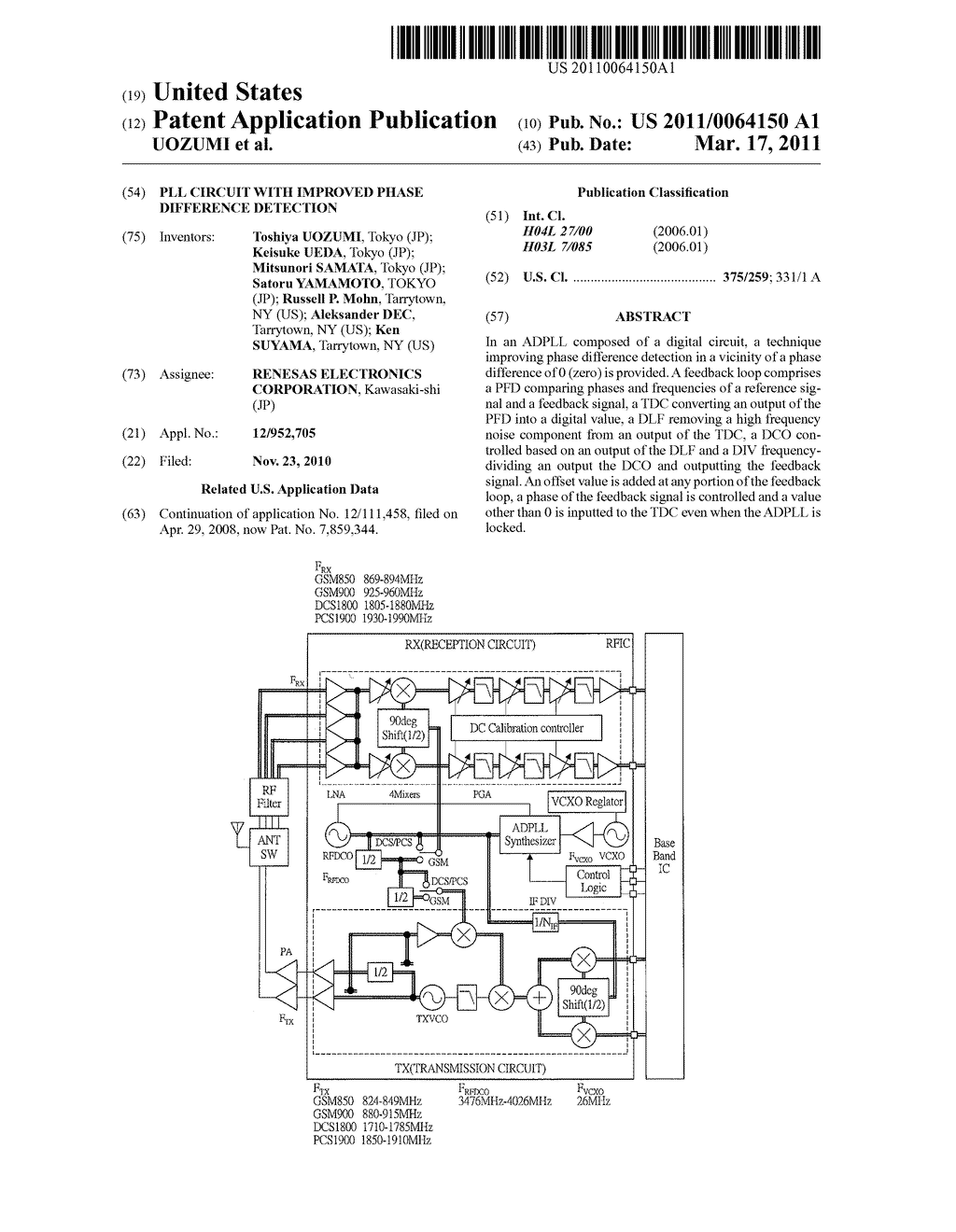 PLL CIRCUIT WITH IMPROVED PHASE DIFFERENCE DETECTION - diagram, schematic, and image 01