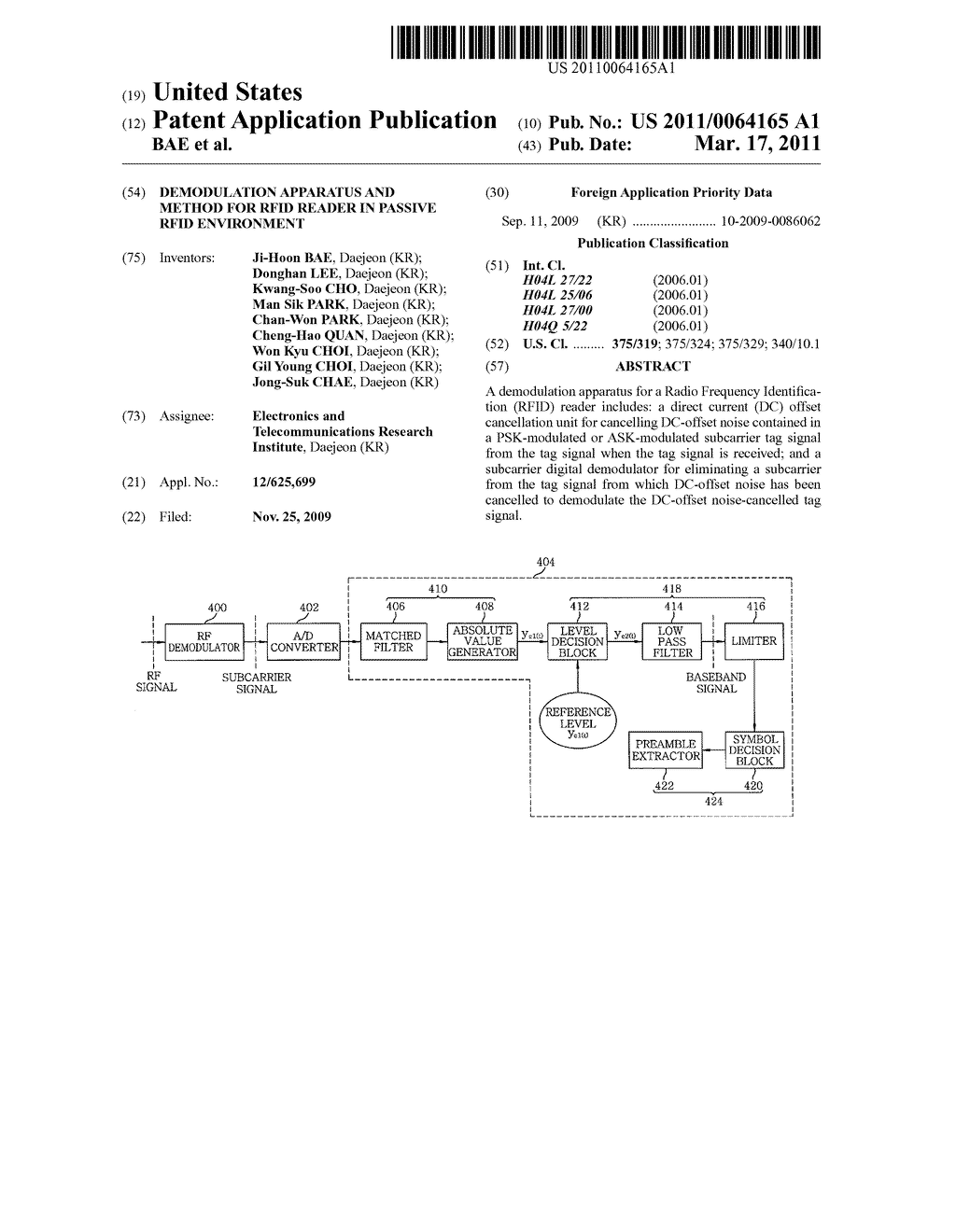 DEMODULATION APPARATUS AND METHOD FOR RFID READER IN PASSIVE RFID ENVIRONMENT - diagram, schematic, and image 01