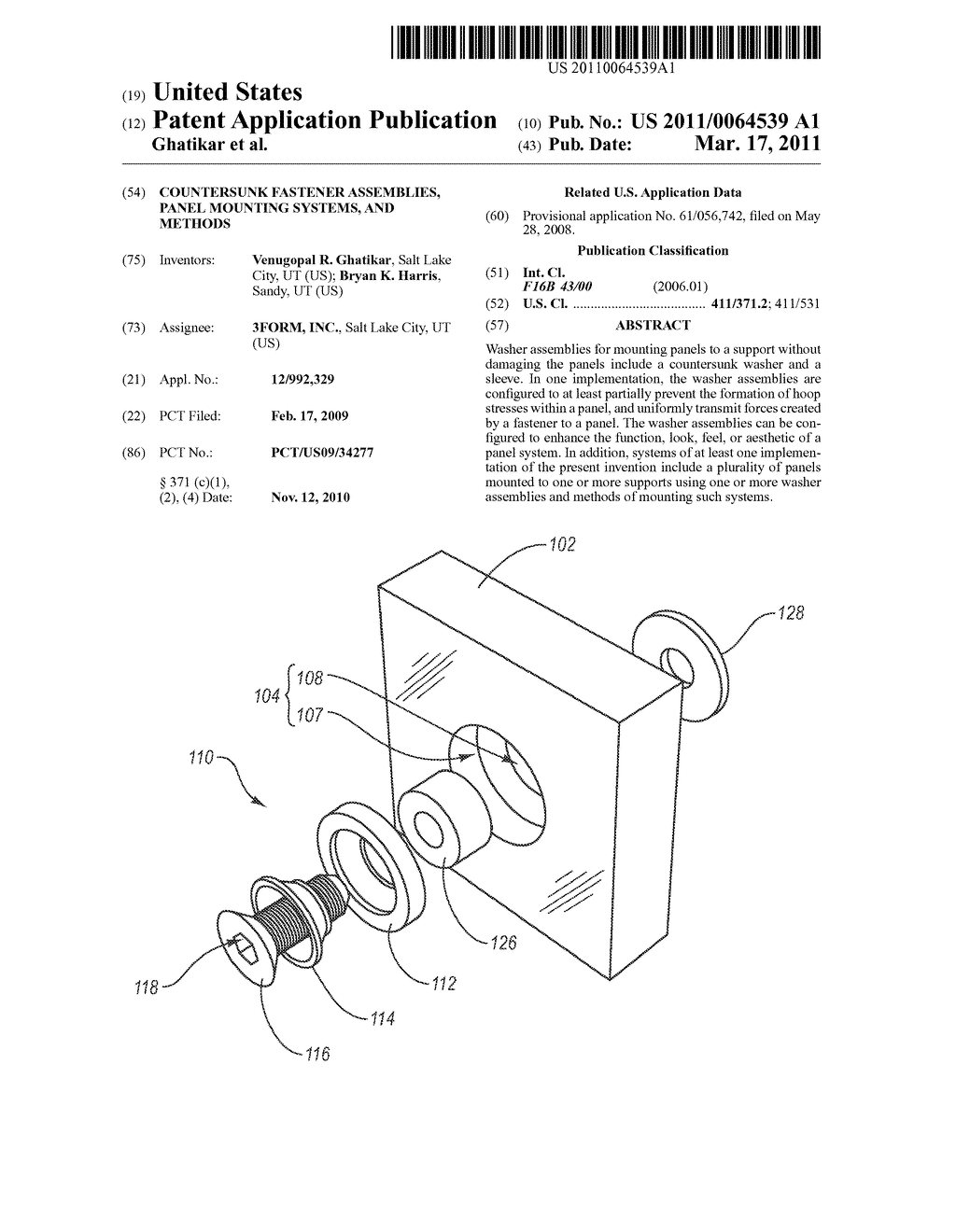 COUNTERSUNK FASTENER ASSEMBLIES, PANEL MOUNTING SYSTEMS, AND METHODS - diagram, schematic, and image 01