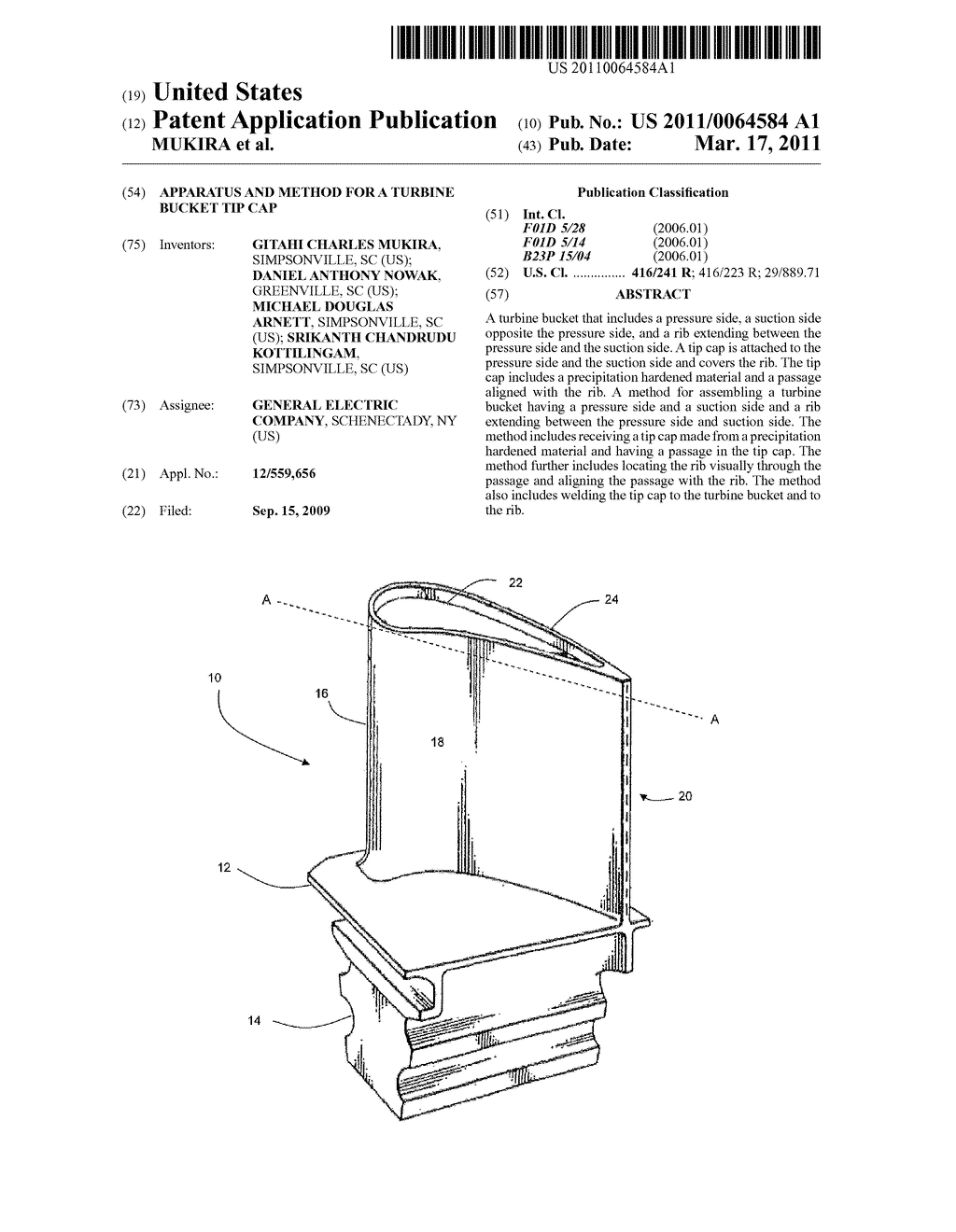 APPARATUS AND METHOD FOR A TURBINE BUCKET TIP CAP - diagram, schematic, and image 01