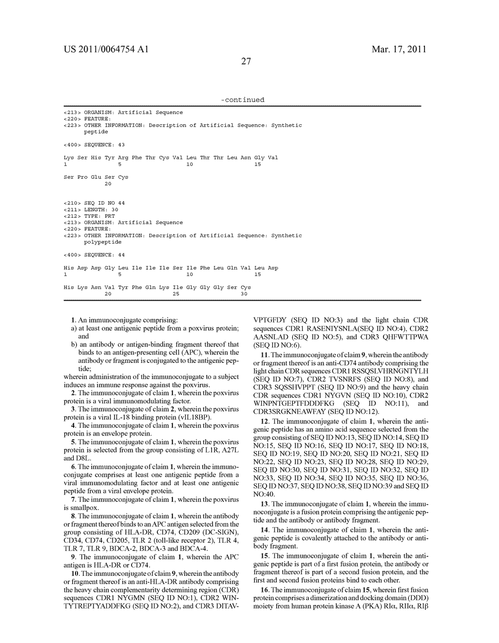 Immunoconjugates Comprising Poxvirus-Derived Peptides and Antibodies Against Antigen-Presenting Cells for Subunit-Based Poxvirus Vaccines - diagram, schematic, and image 39