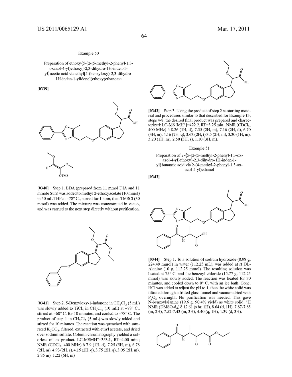 INDANE ACETIC ACID DERIVATIVES AND THEIR USE AS PHARMACEUTICAL AGENTS, INTERMEDIATES, AND METHOD OF PREPARATION - diagram, schematic, and image 65