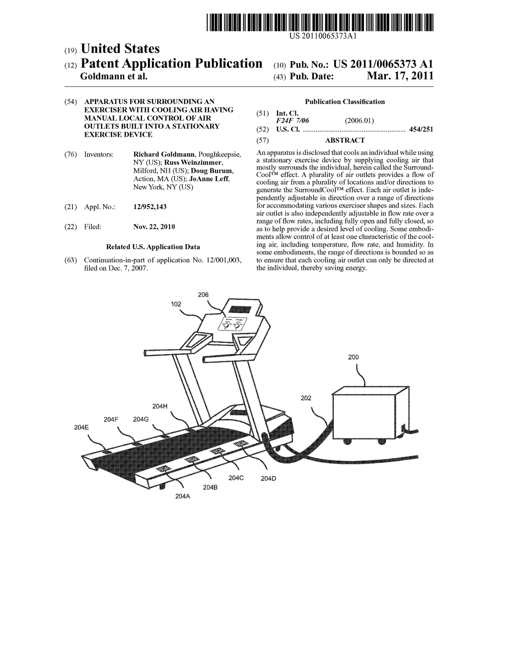 APPARATUS FOR SURROUNDING AN EXERCISER WITH COOLING AIR HAVING MANUAL LOCAL CONTROL OF AIR OUTLETS BUILT INTO A STATIONARY EXERCISE DEVICE - diagram, schematic, and image 01