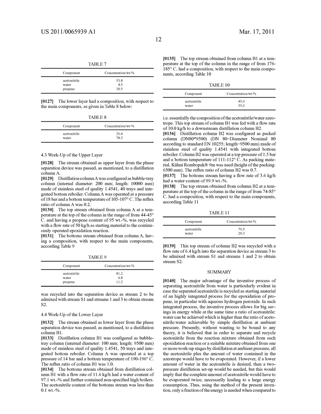 METHOD FOR THE SEPARATION OF ACETONITRILE FROM WATER - diagram, schematic, and image 13