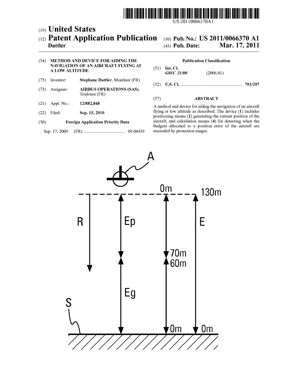 METHOD AND DEVICE FOR AIDING THE NAVIGATION OF AN AIRCRAFT FLYING AT A LOW ALTITUDE - diagram, schematic, and image 01