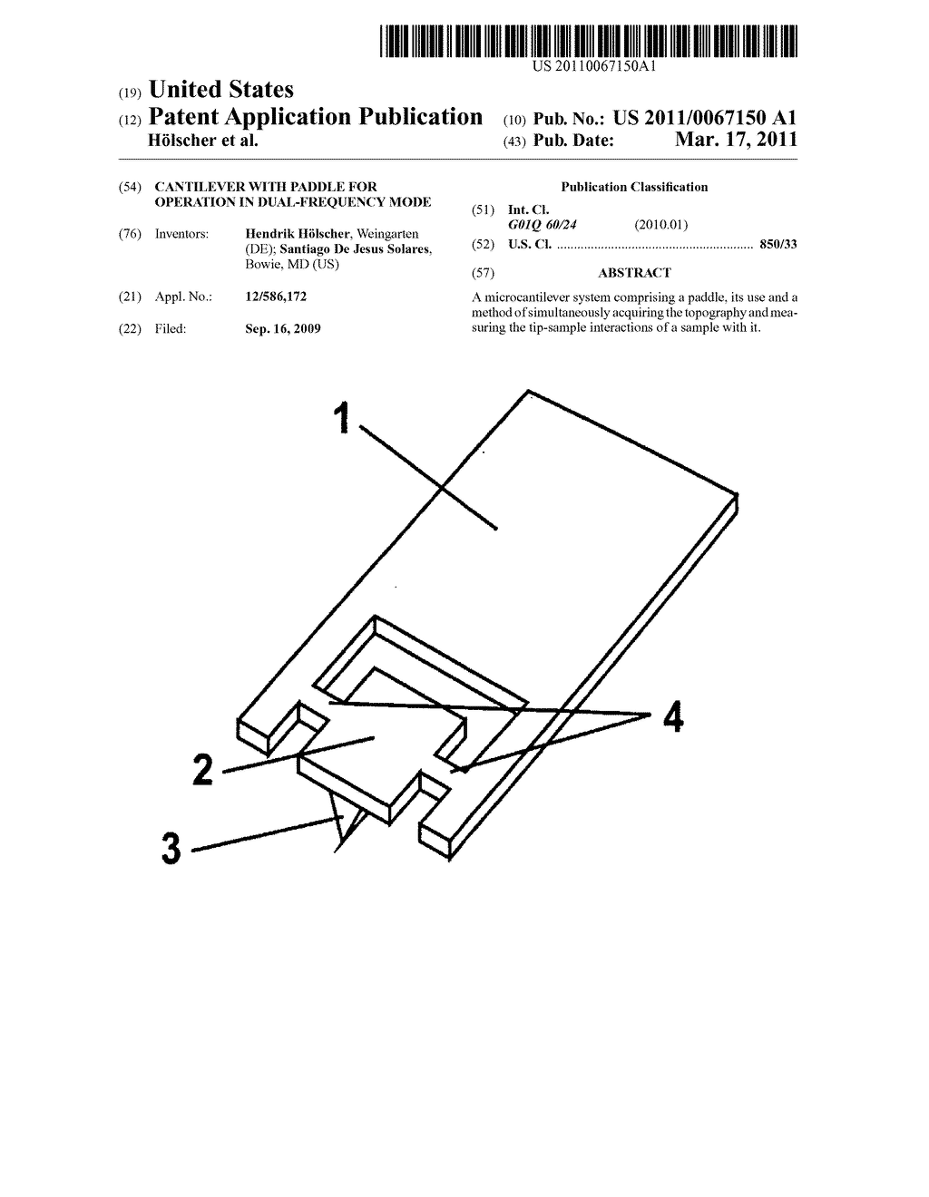 Cantilever with paddle for operation in dual-frequency mode - diagram, schematic, and image 01