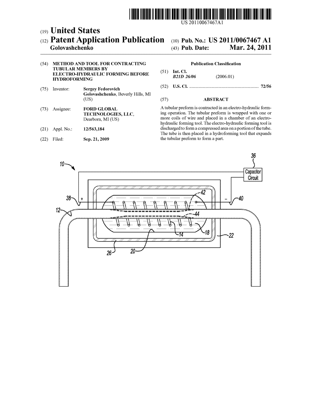 METHOD AND TOOL FOR CONTRACTING TUBULAR MEMBERS BY ELECTRO-HYDRAULIC FORMING BEFORE HYDROFORMING - diagram, schematic, and image 01