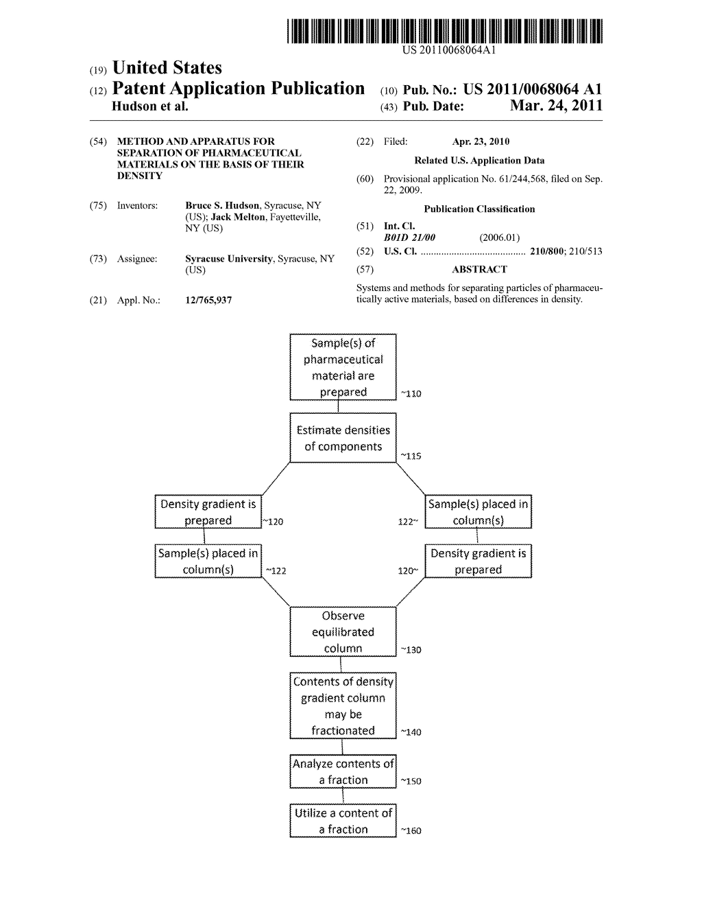 METHOD AND APPARATUS FOR SEPARATION OF PHARMACEUTICAL MATERIALS ON THE BASIS OF THEIR DENSITY - diagram, schematic, and image 01