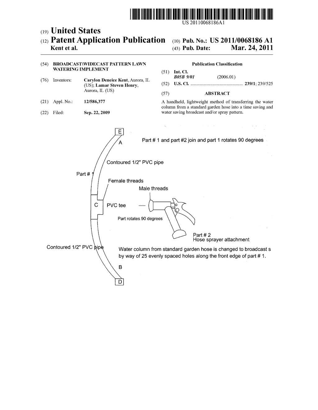 Broadcast\widecast pattern lawn watering implement - diagram, schematic, and image 01