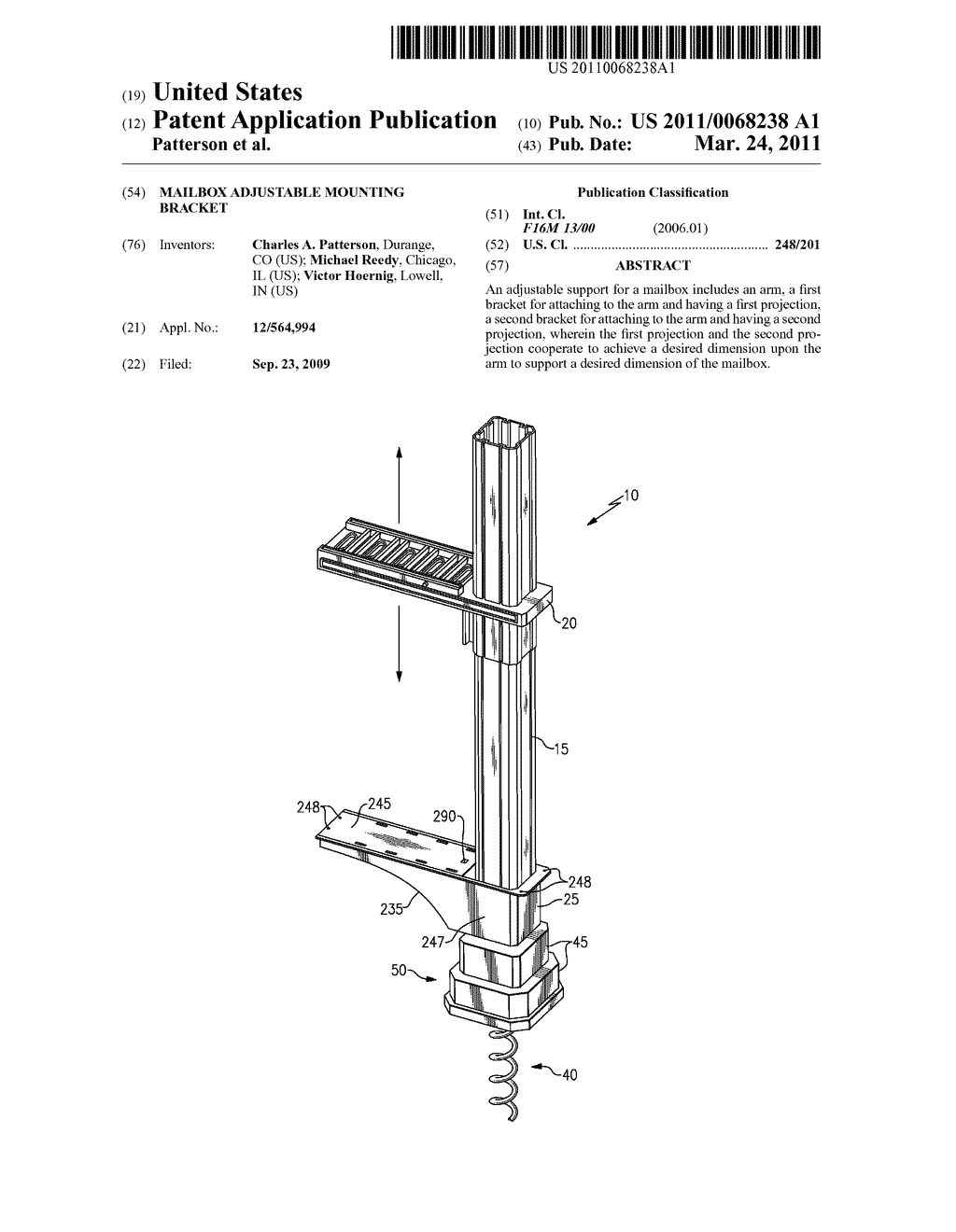 MAILBOX ADJUSTABLE MOUNTING BRACKET - diagram, schematic, and image 01