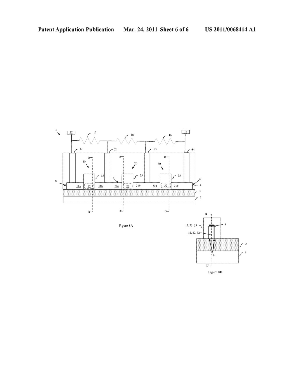 INTEGRATED CIRCUIT DEVICE WITH SERIES-CONNECTED FIN-TYPE FIELD EFFECT TRANSISTORS AND INTEGRATED VOLTAGE EQUALIZATION AND METHOD OF FORMING THE DEVICE - diagram, schematic, and image 07