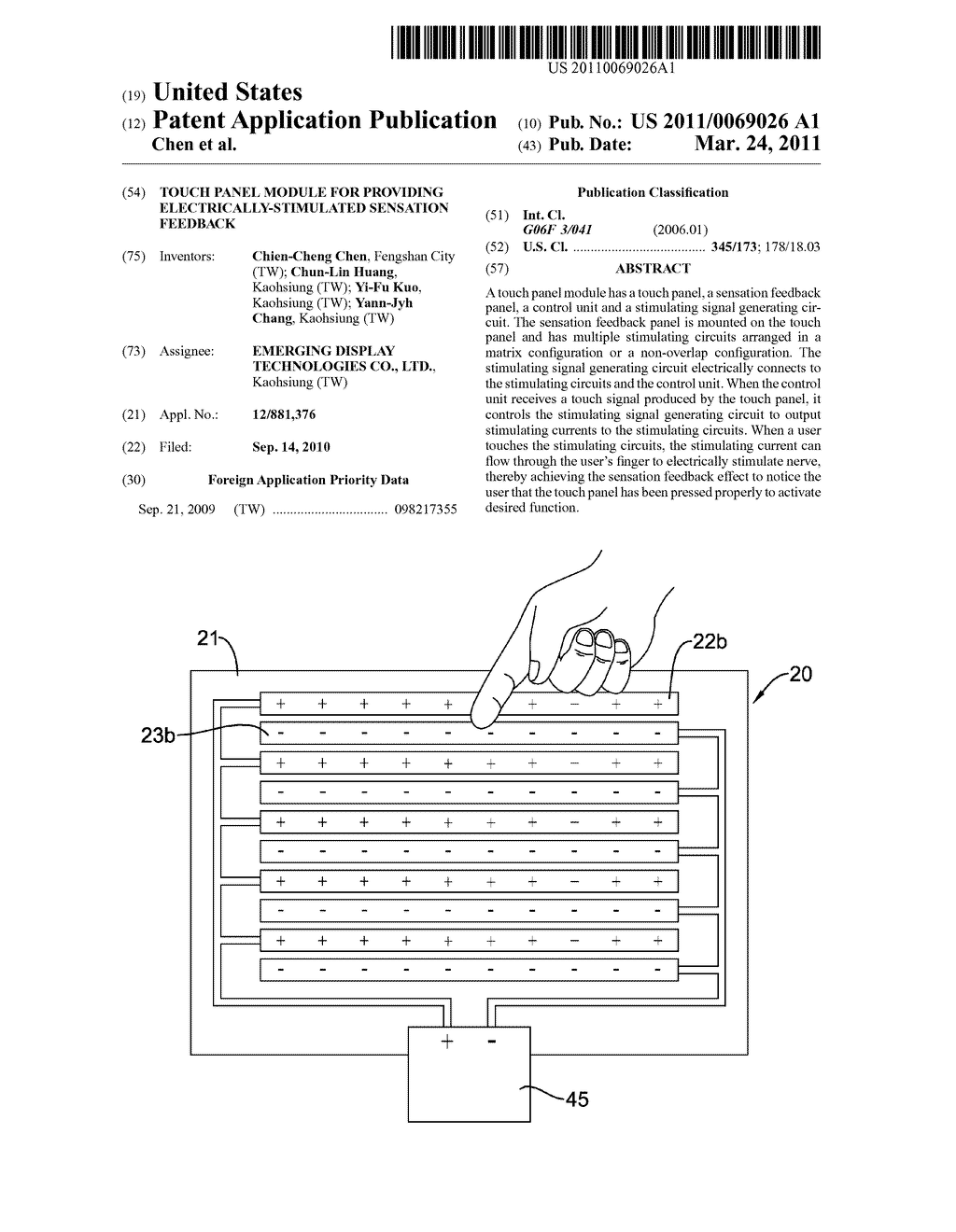 TOUCH PANEL MODULE FOR PROVIDING ELECTRICALLY-STIMULATED SENSATION FEEDBACK - diagram, schematic, and image 01