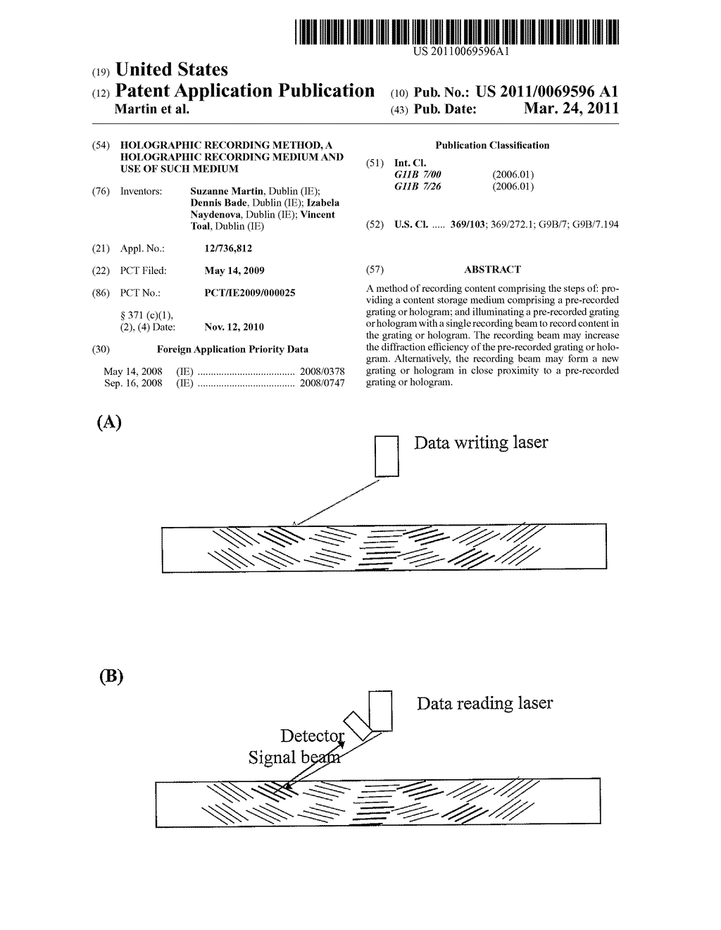 HOLOGRAPHIC RECORDING METHOD, A HOLOGRAPHIC RECORDING MEDIUM AND USE OF SUCH MEDIUM - diagram, schematic, and image 01