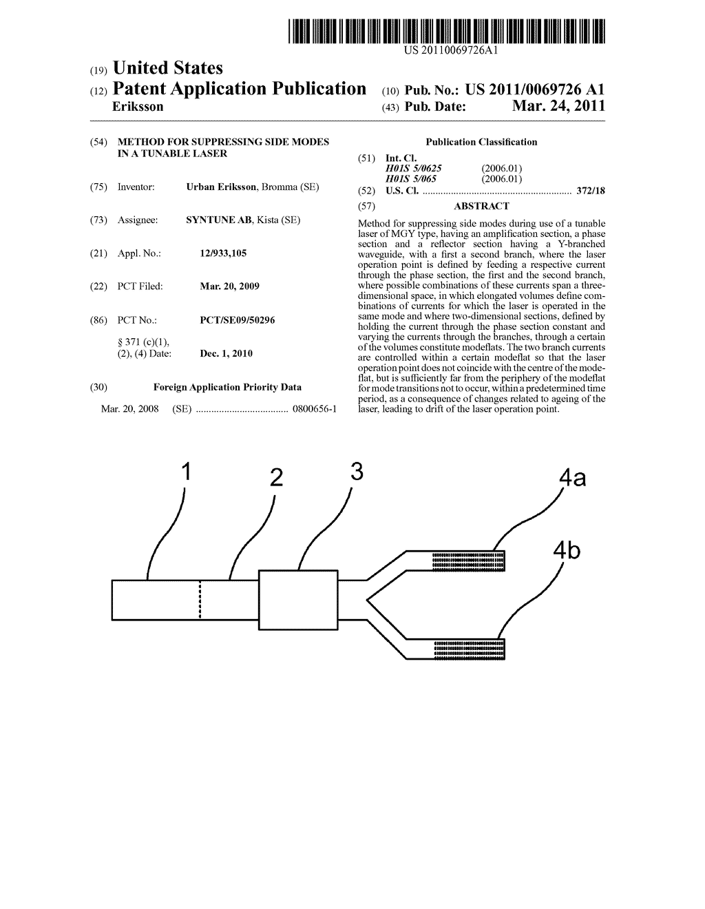 METHOD FOR SUPPRESSING SIDE MODES IN A TUNABLE LASER - diagram, schematic, and image 01