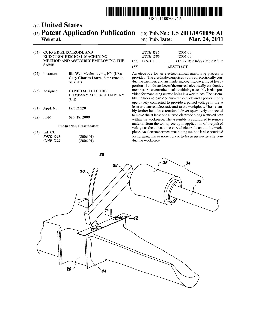 CURVED ELECTRODE AND ELECTROCHEMICAL MACHINING METHOD AND ASSEMBLY EMPLOYING THE SAME - diagram, schematic, and image 01