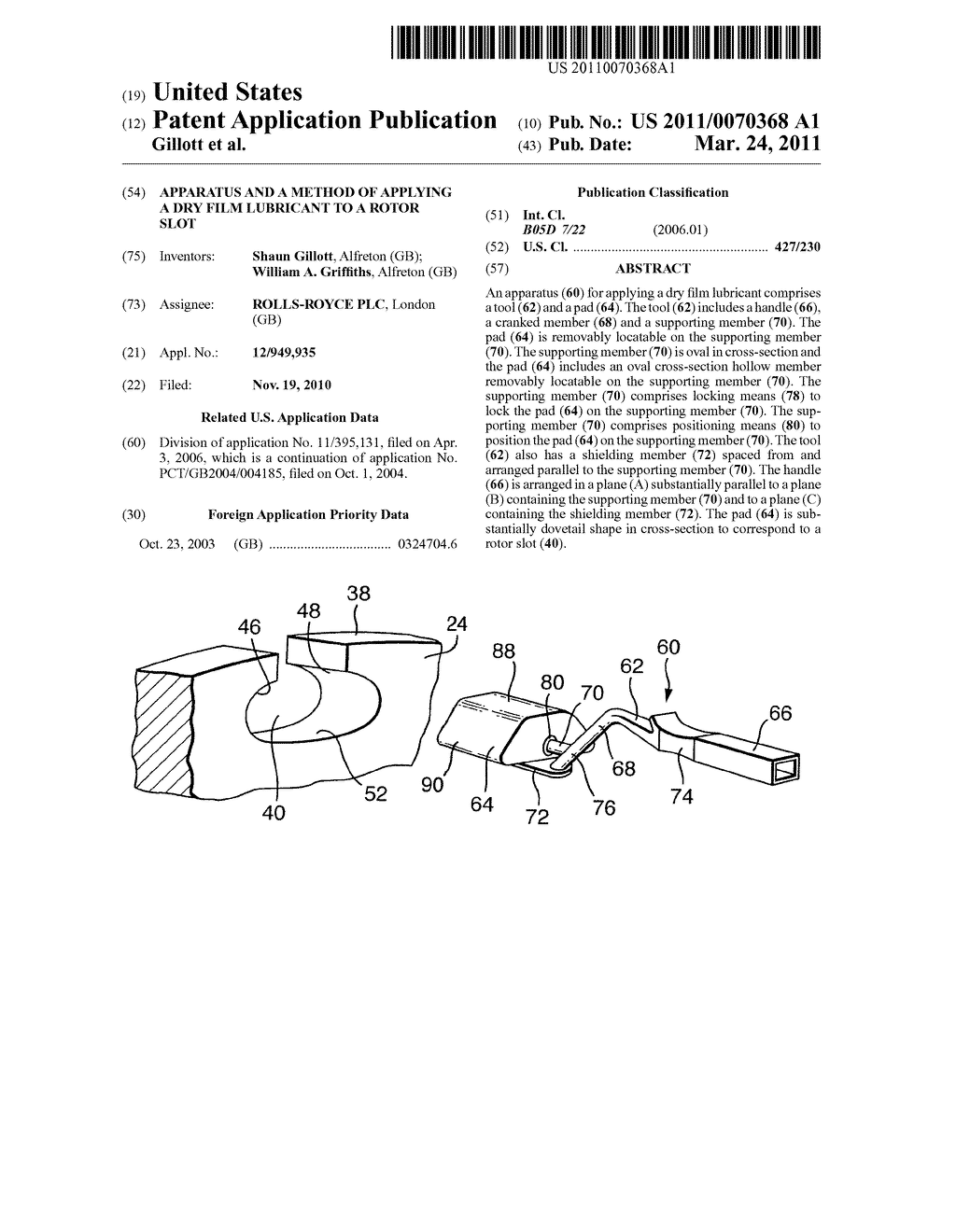 APPARATUS AND A METHOD OF APPLYING A DRY FILM LUBRICANT TO A ROTOR SLOT - diagram, schematic, and image 01