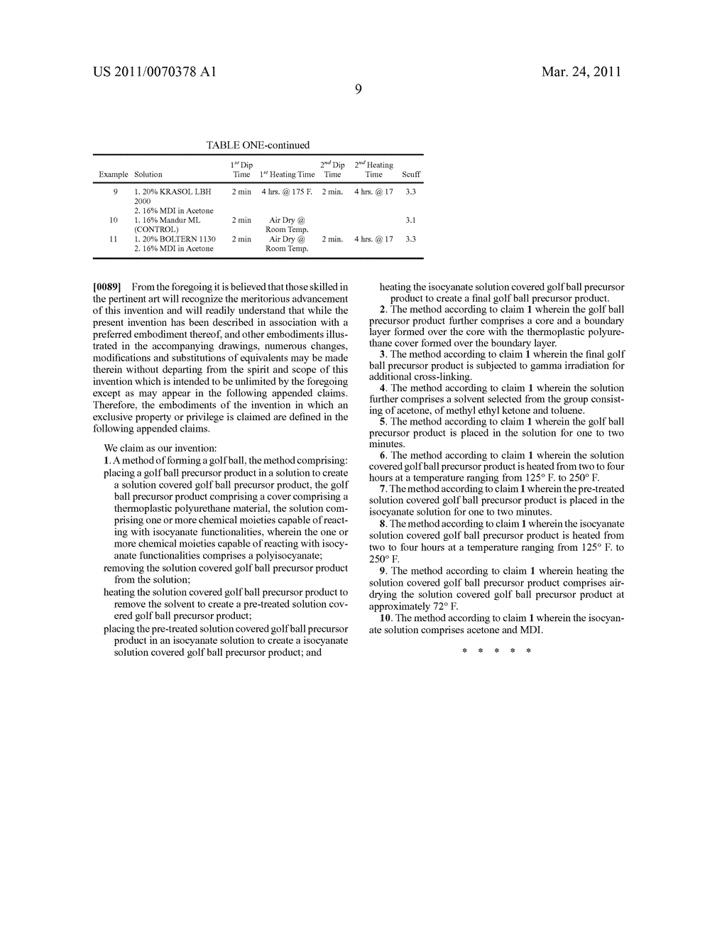 METHOD FOR TREATING THERMOPLASTIC POLYURETHANE GOLF BALL COVERS - diagram, schematic, and image 11