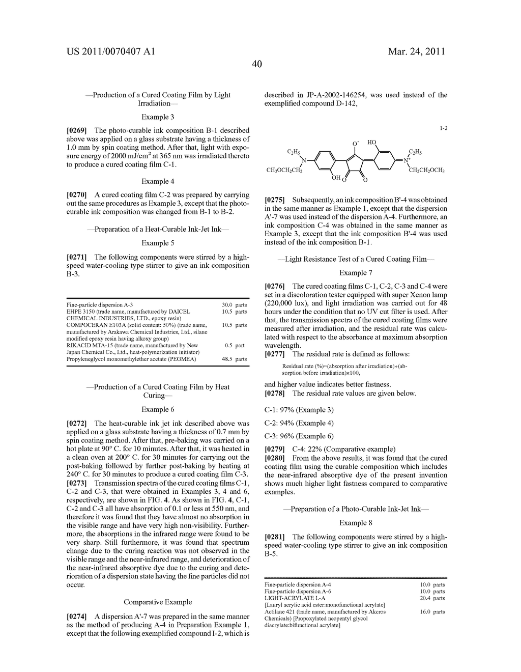 NEAR-INFRARED ABSORPTIVE DYE-CONTAINING CURABLE COMPOSITION, INK COMPOSITION AND METHOD OF PRODUCING NEAR-INFRARED ABSORPTIVE FILTER - diagram, schematic, and image 43