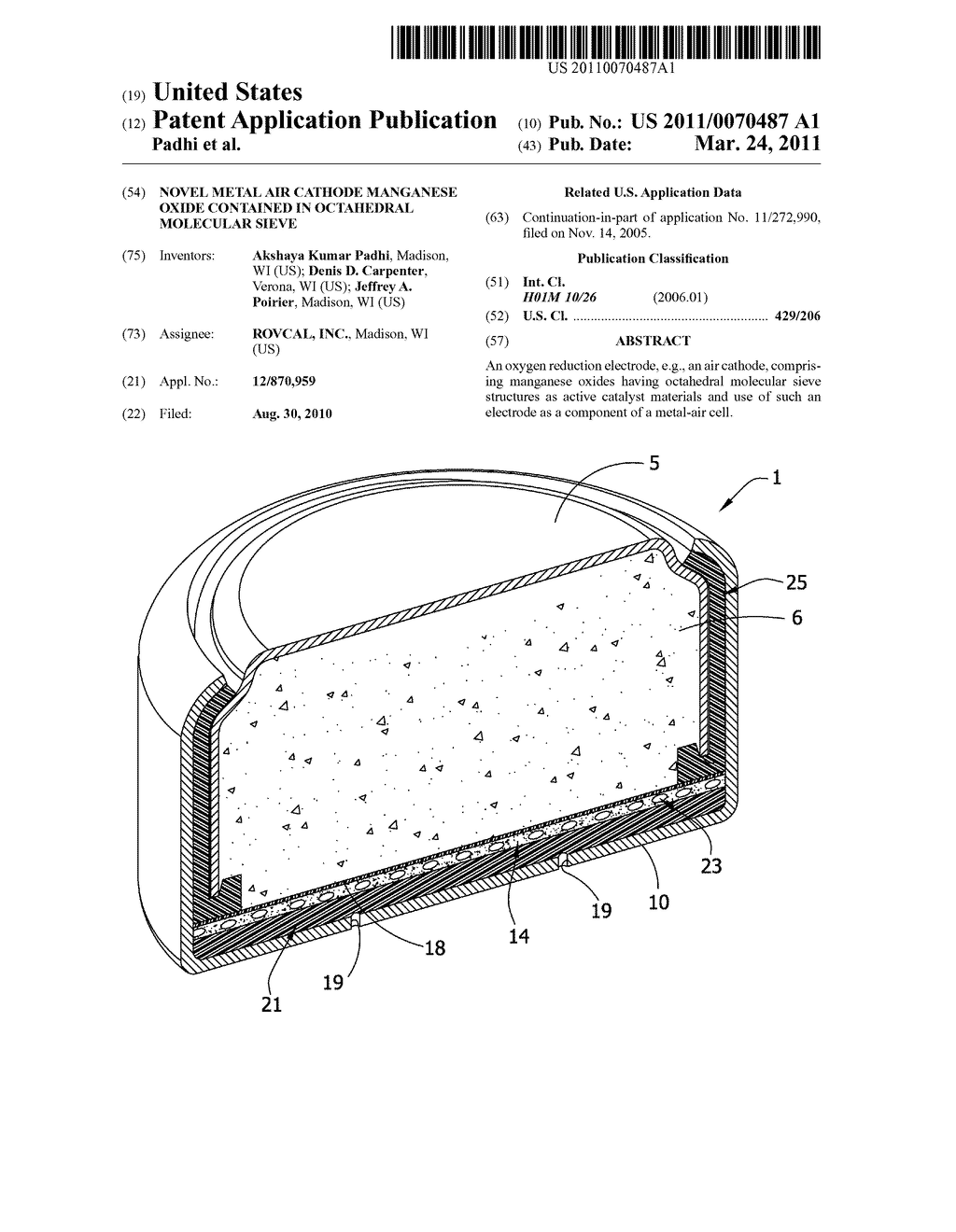 NOVEL METAL AIR CATHODE MANGANESE OXIDE CONTAINED IN OCTAHEDRAL MOLECULAR SIEVE - diagram, schematic, and image 01