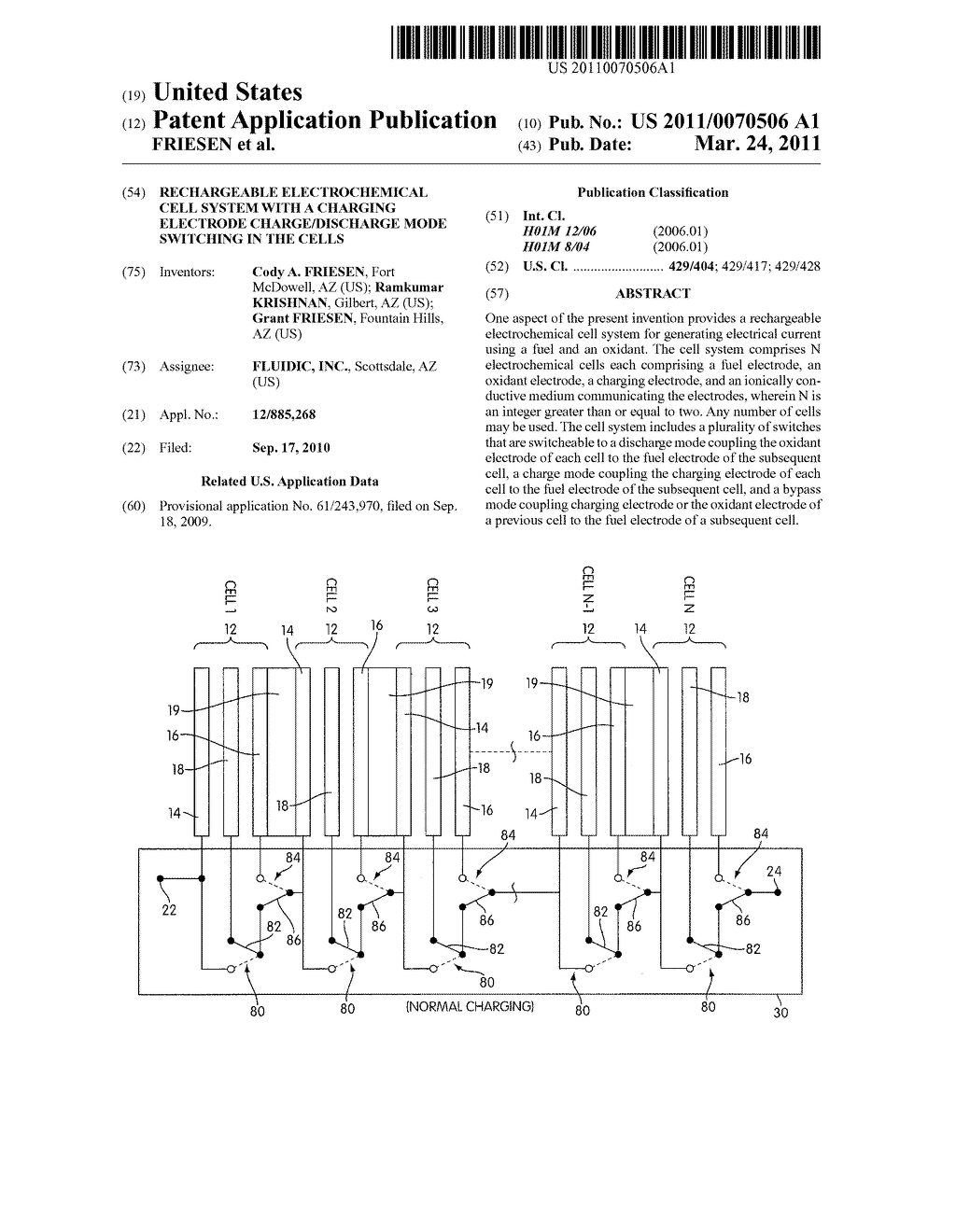 RECHARGEABLE ELECTROCHEMICAL CELL SYSTEM WITH A CHARGING ELECTRODE CHARGE/DISCHARGE MODE SWITCHING IN THE CELLS - diagram, schematic, and image 01