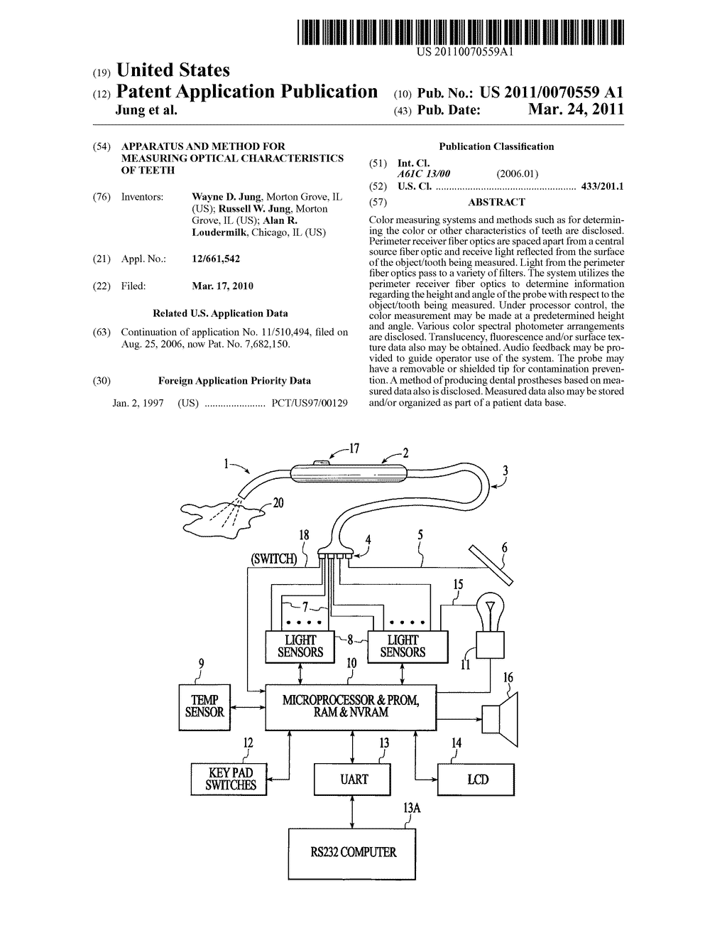 Apparatus and method for measuring optical characteristics of Teeth - diagram, schematic, and image 01