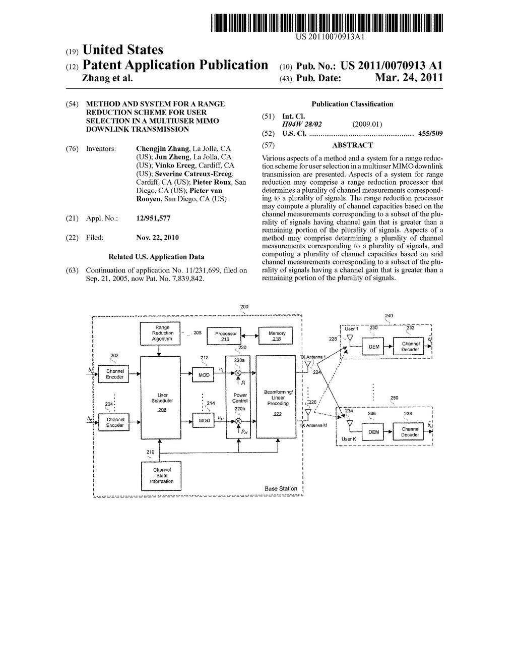 Method and System for a Range Reduction Scheme for User Selection in a Multiuser MIMO Downlink Transmission - diagram, schematic, and image 01